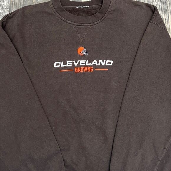 🔥🏈 Vintage CLEVELAND BROWNS NFL Embroidered Fleece CREWNECK Size XL - EXCELLEN - Picture 6 of 9